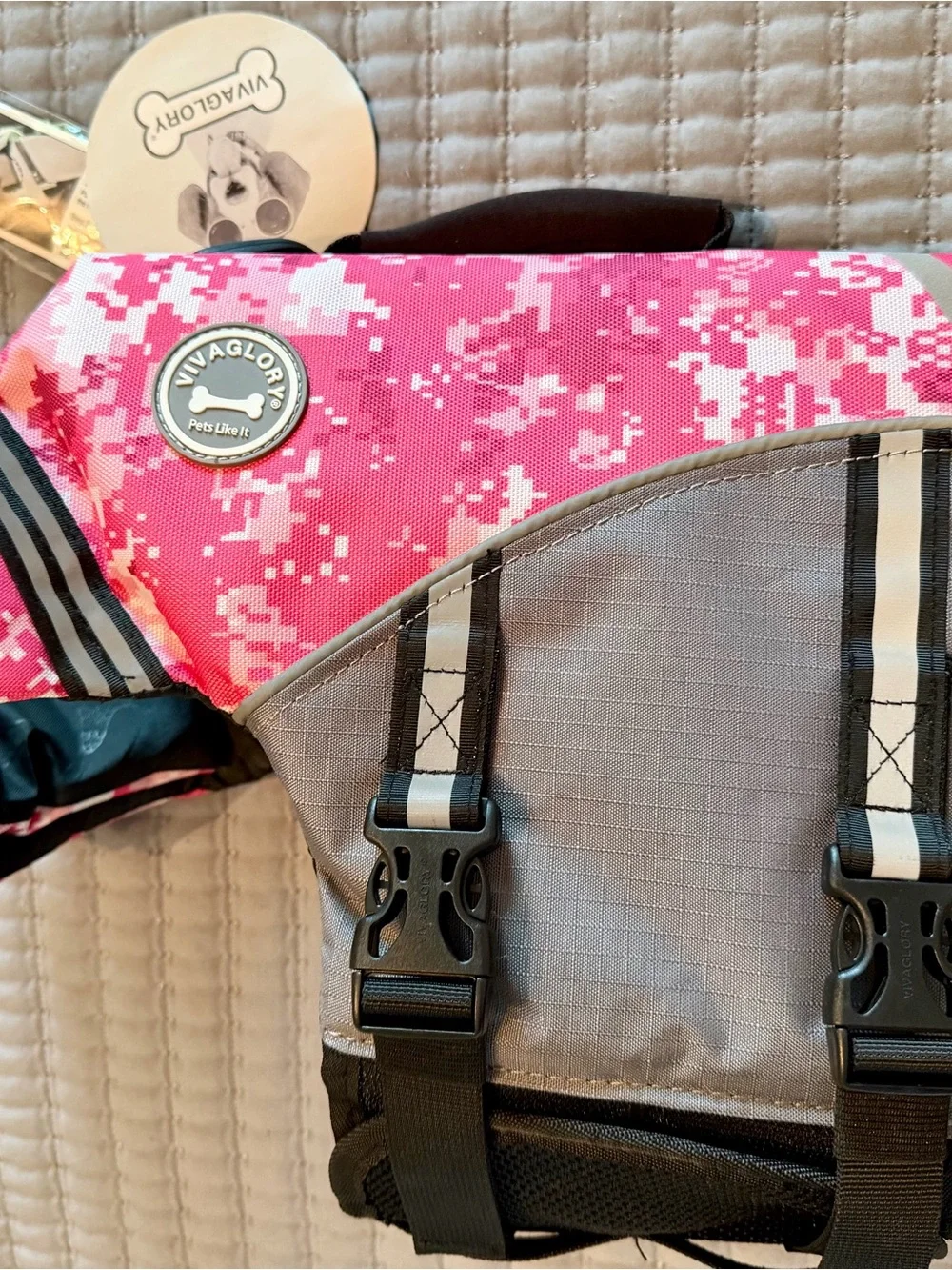 Oxford Pink and Gray Dog Life Jacket
